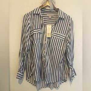 Blue and white stripped button down blouse
